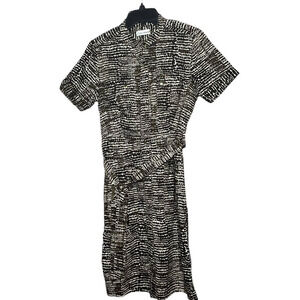 Calvin Klein Animal Print Safari Career Belted Short Sleeve Dress Size 8